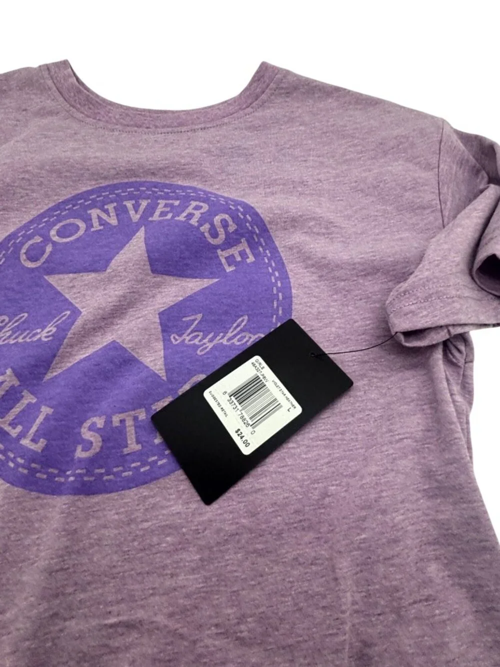 Converse Big Girls Boxy-Fit Patch Logo Graphic T-Shirt, Violet Star Heather, Sz.